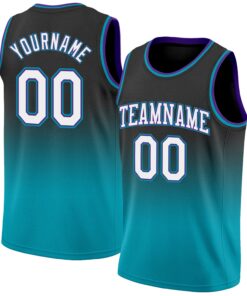 Custom Black White-Teal Authentic Fade Fashion Basketball Jersey