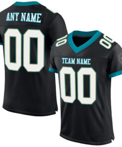 Custom Black White-Teal Mesh Authentic Football Jersey