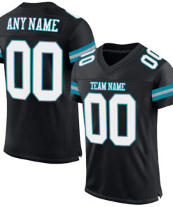Custom Black White-Teal Mesh Authentic Football Jersey