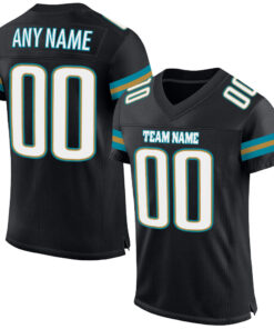 Custom Black White-Teal Mesh Authentic Football Jersey