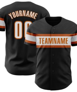 Custom Black White-Texas Orange Authentic Baseball Jersey