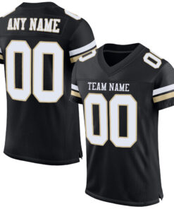 Custom Black White-Vegas Gold Mesh Authentic Football Jersey