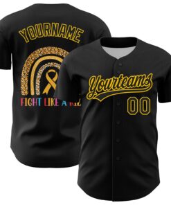 Custom Black Yellow 3D Childhood Cancer Gold Ribbon Authentic Baseball Jersey