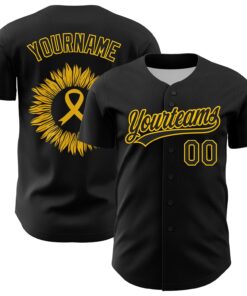 Custom Black Yellow 3D Childhood Cancer Gold Ribbon Authentic Baseball Jersey