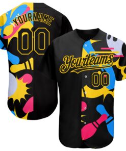 Custom Black Yellow 3D Pattern Design Bowling Authentic Baseball Jersey