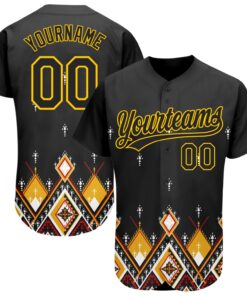 Custom Black Yellow 3D Pattern Design Geometric African Ethnic Style Authentic Baseball Jersey