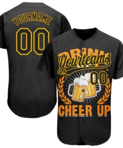 Custom Black Yellow 3D Pattern Design International Beer Day Authentic Baseball Jersey