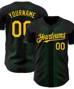 Custom Black Yellow-Kelly Green 3D Pattern Design Geometric Shapes Authentic Baseball Jersey
