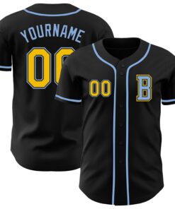 Custom Black Yellow-Light Blue Authentic Baseball Jersey