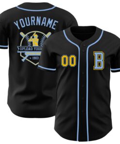 Custom Black Yellow-Light Blue Authentic Baseball Jersey