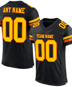 Custom Black Yellow-Orange Mesh Authentic Football Jersey