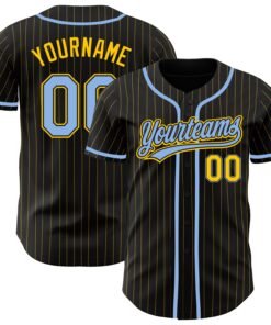 Custom Black Yellow Pinstripe Light Blue Authentic Baseball Jersey