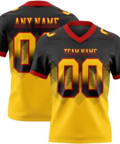 Custom Black Yellow-Red Mesh Authentic Gradient Square Shape Flag Football Jersey