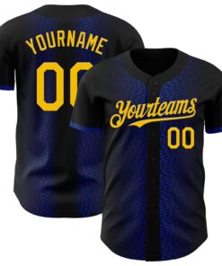 Custom Black Yellow-Thunder Blue 3D Pattern Design Geometric Shapes Authentic Baseball Jersey