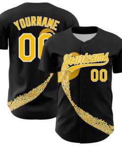 Custom Black Yellow-White 3D Childhood Cancer Gold Ribbon Authentic Baseball Jersey