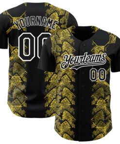 Custom Black Yellow-White 3D Pattern Design Animal Snake Authentic Baseball Jersey