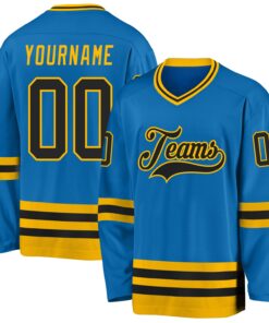 Custom Blue Black-Gold Hockey Jersey