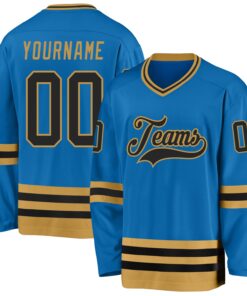Custom Blue Black-Old Gold Hockey Jersey