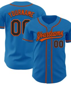 Custom Blue Black-Orange Authentic Baseball Jersey