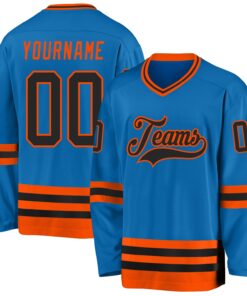 Custom Blue Black-Orange Hockey Jersey