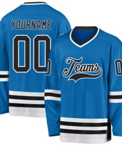 Custom Blue Black-White Hockey Jersey
