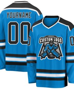 Custom Blue Black-White Hockey Jersey