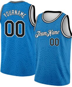 Custom Blue Black-White Rounded Zigzag Lines Authentic City Edition Basketball Jersey