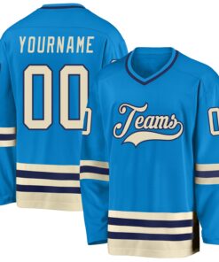 Custom Blue Cream-Navy Hockey Jersey