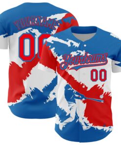 Custom Blue Fire Red-White 3D Panama Panamanian Flag Authentic Baseball Jersey