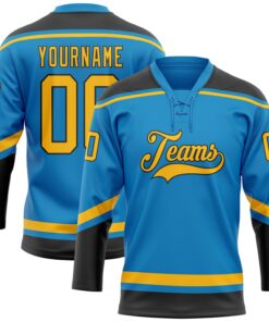 Custom Blue Gold-Black Hockey Lace Neck Jersey