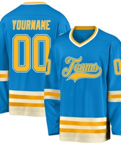 Custom Blue Gold-Cream Hockey Jersey