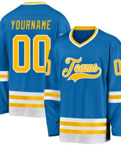 Custom Blue Gold-White Hockey Jersey