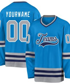 Custom Blue Gray-Navy Hockey Jersey