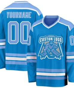 Custom Blue Light Blue-White Hockey Jersey