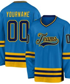 Custom Blue Navy-Gold Hockey Jersey