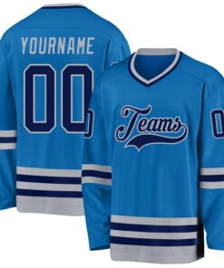 Custom Blue Navy-Gray Hockey Jersey