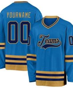 Custom Blue Navy-Old Gold Hockey Jersey