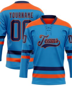 Custom Blue Navy-Orange Hockey Lace Neck Jersey