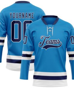 Custom Blue Navy-White Hockey Lace Neck Jersey