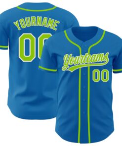 Custom Blue Neon Green-White Authentic Baseball Jersey