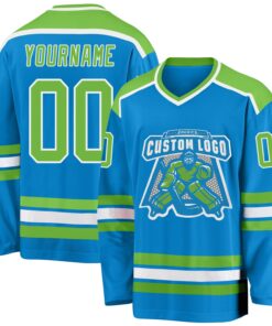 Custom Blue Neon Green-White Hockey Jersey