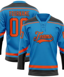 Custom Blue Orange-Black Hockey Lace Neck Jersey