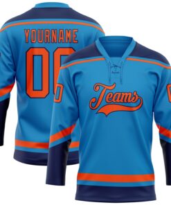 Custom Blue Orange-Navy Hockey Lace Neck Jersey