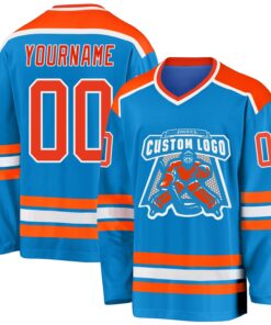 Custom Blue Orange-White Hockey Jersey