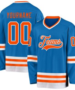 Custom Blue Orange-White Hockey Jersey