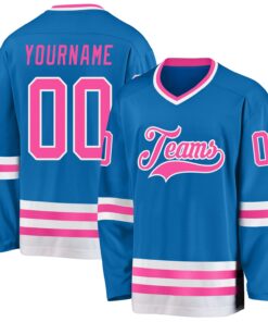 Custom Blue Pink-White Hockey Jersey