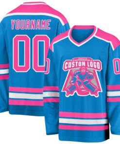 Custom Blue Pink-White Hockey Jersey