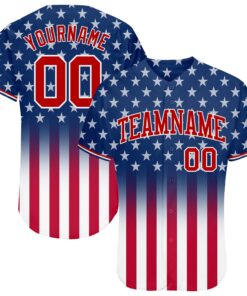 Custom Blue Red-White 3D American Flag Fashion Authentic Baseball Jersey