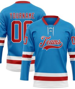 Custom Blue Red-White Hockey Lace Neck Jersey