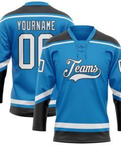 Custom Blue White-Black Hockey Lace Neck Jersey